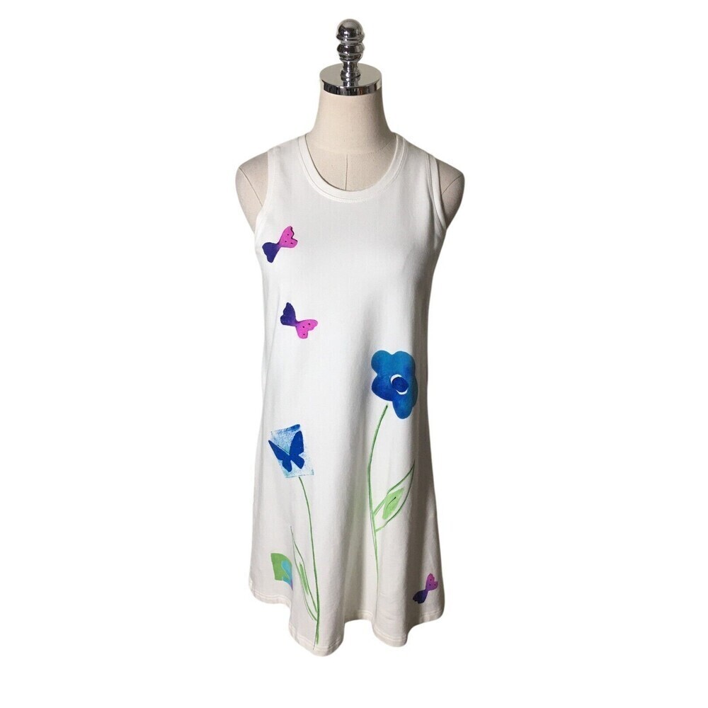 Play Alegre Dress Women's Size Medium White Floral Cotton Blend Midi